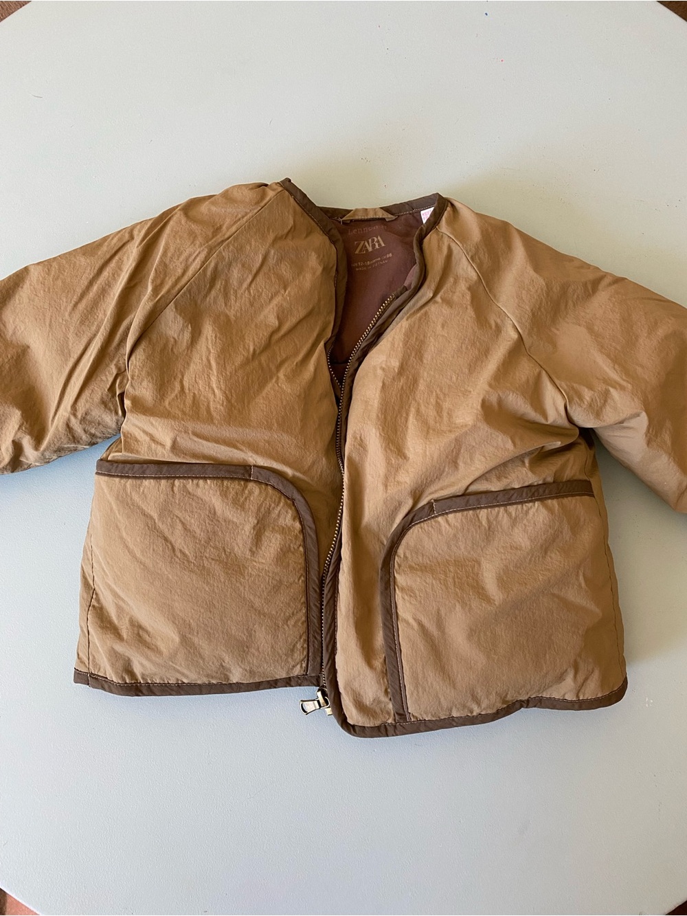 Zara Baby 12-18m Brown Puffer Jacket with Contrast Trim OVERSIZED